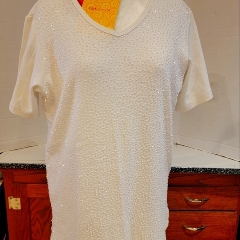 NWT - QUACKER FACTORY BEADED TOP TEE (sz lg)